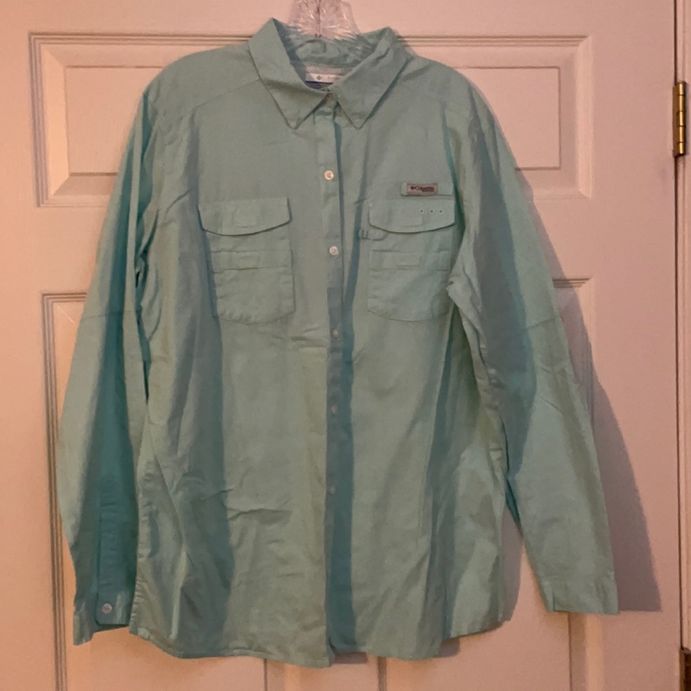 Columbia PFG LS Seafoam Green Button Shirt Size XL